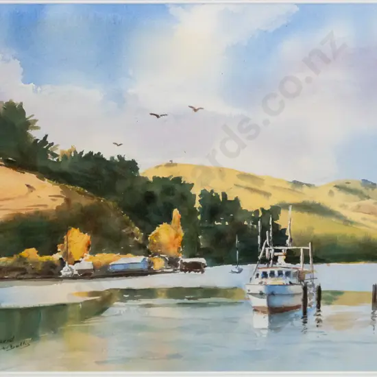 David Corballis - framed watercolour - harbour scene H-360 W-530