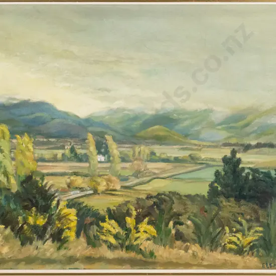Elsie Hunter circa 950 - ramed oil "North Canterbury Landscape"  H-330 W-430