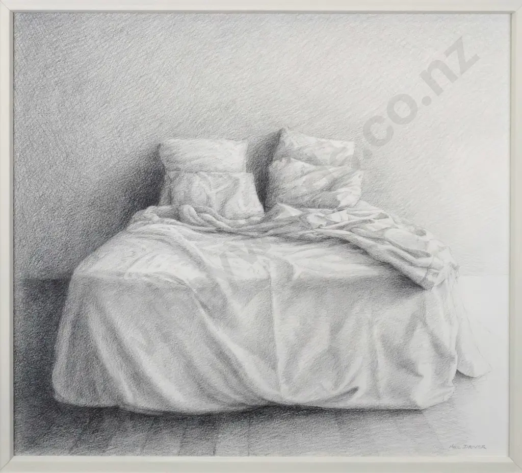 Neil Driver 2005 - framed graphite on paper "Bed" H-370 W-420 Image 1++