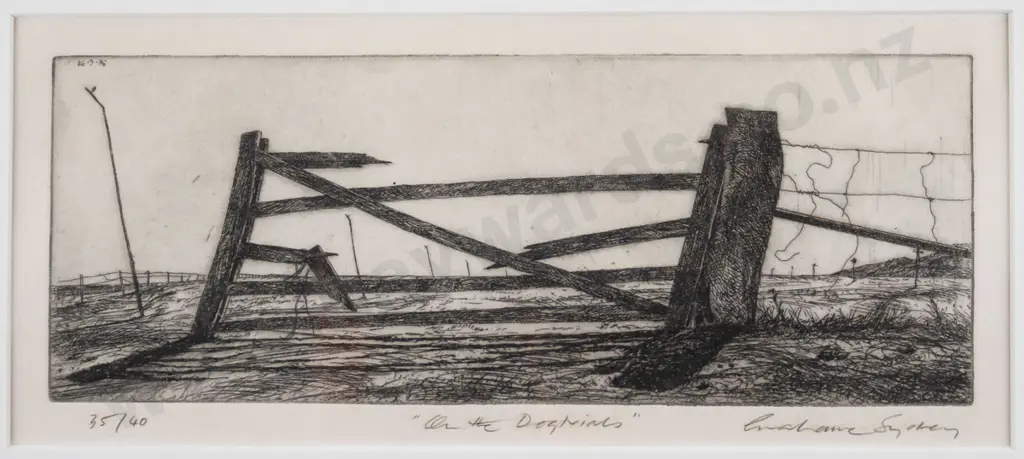 Grahame Sydney 16.9.76 - framed etching 35/40 "On the Dog Trials" H-110 W-260 Image 1++