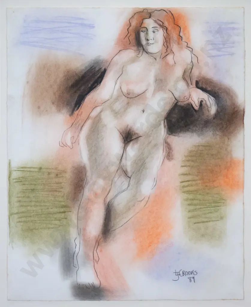 Lindsay Crooks '89 - framed ink and pastel - nude H-280 W-220 Image 1++