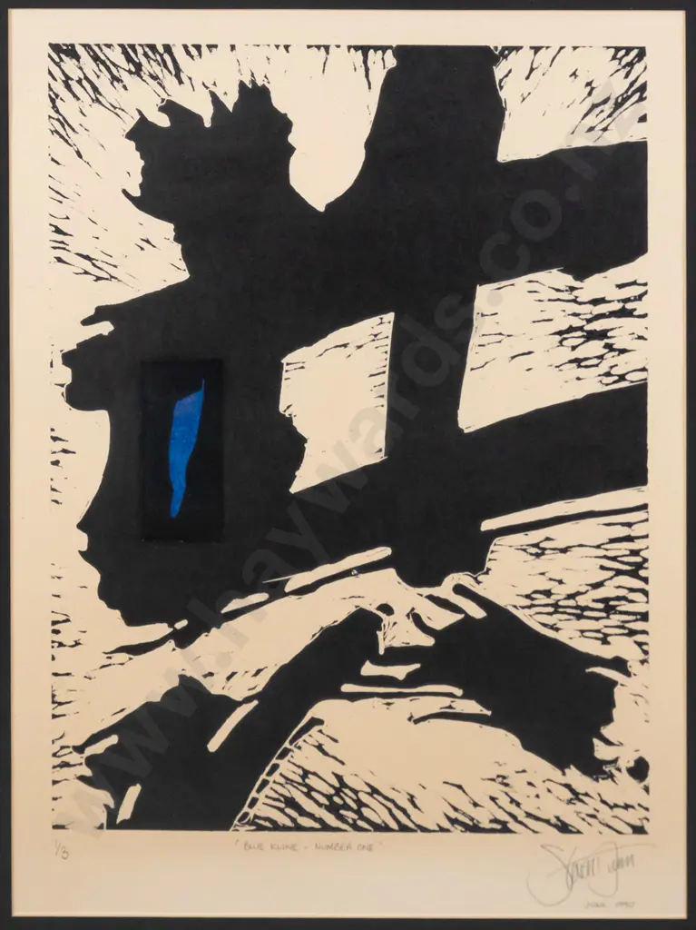 illegible signature 1990  - framed ltd edition print 1/3 "Blue Kline - Number One" H-510 W-380 (slight foxing) Image 1++