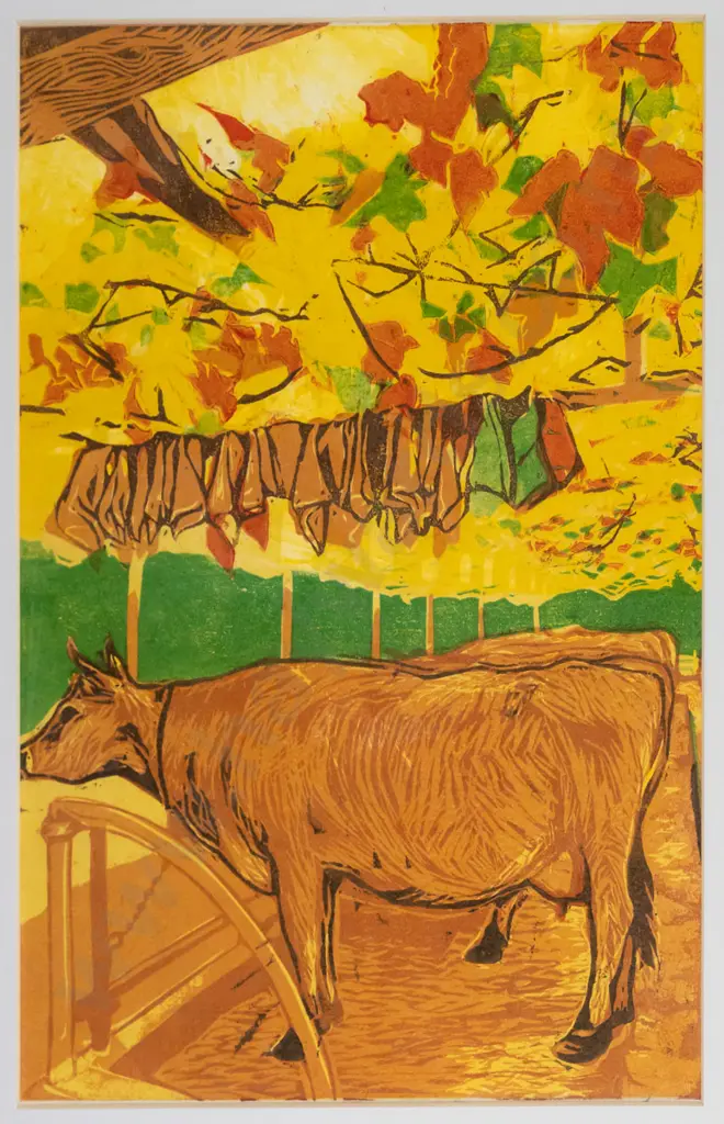 Manu Berry 2016 - framed woodblock print #8 "Careys Bay" H-290 W-190 Image 1++