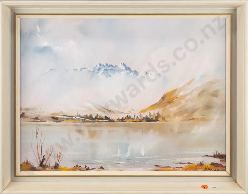 Charles D McKenzie - framed oil "Snow Clouds, Frankton,  Lake Wakatipu" H-280 W-380 Image 1++