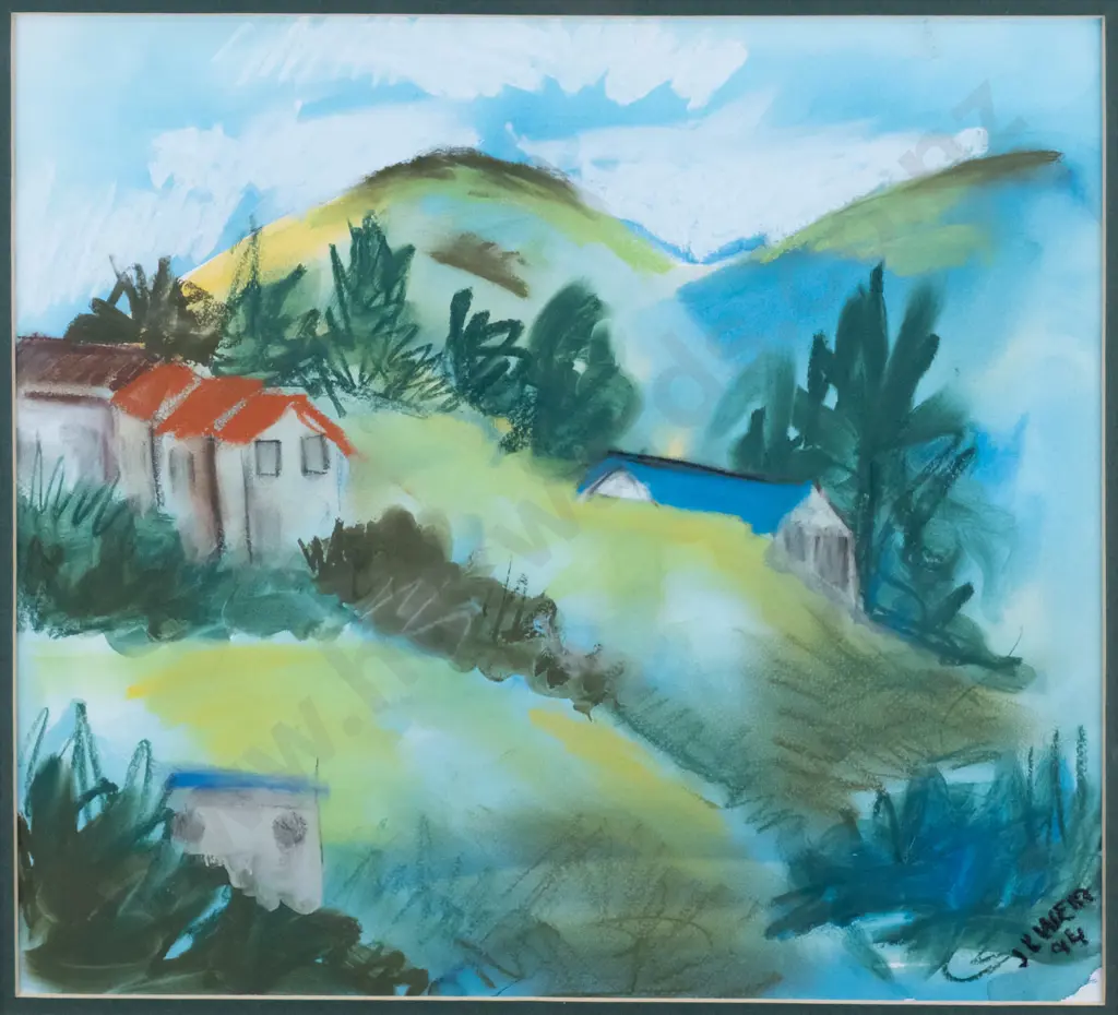 JK Weir '94 - framed watercolour and pastel - country scene H-315 W-340 Image 1++