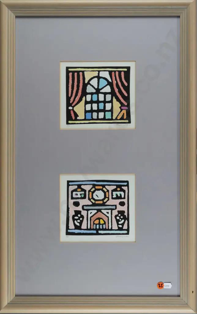 John Robinson 1991 - framed linocut diptych 5/7 Each H-115 W-130 Image 1++