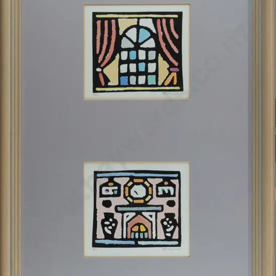 John Robinson 1991 - framed linocut diptych 5/7 Each H-115 W-130