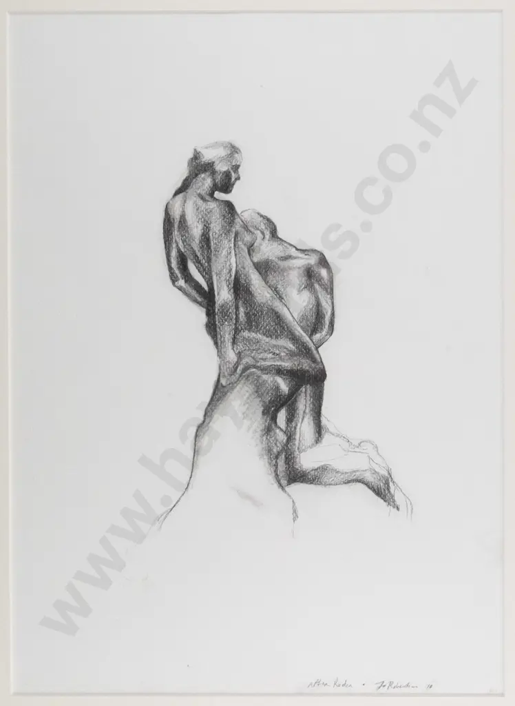 J Robertson 2'0 - framed charcoal "After Rodin" H-360 W-260 Image 1++