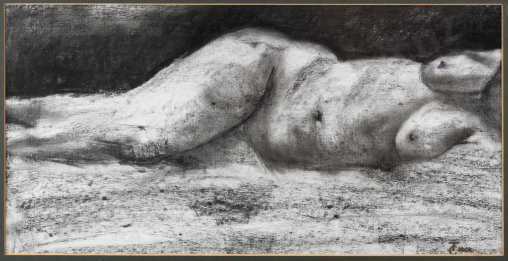 Carol Handyside - framed charcoal "Nude # 1" H-220 W-440 (frame needs attention) Image 1++