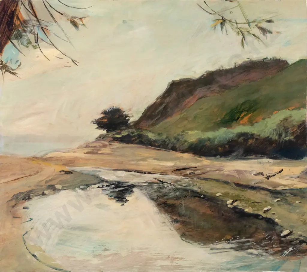 Nicole Marshall 1998 - acrylic on board "Te Whenua - Lagoon (The Land) Westland" H-320 W-360 Image 1++