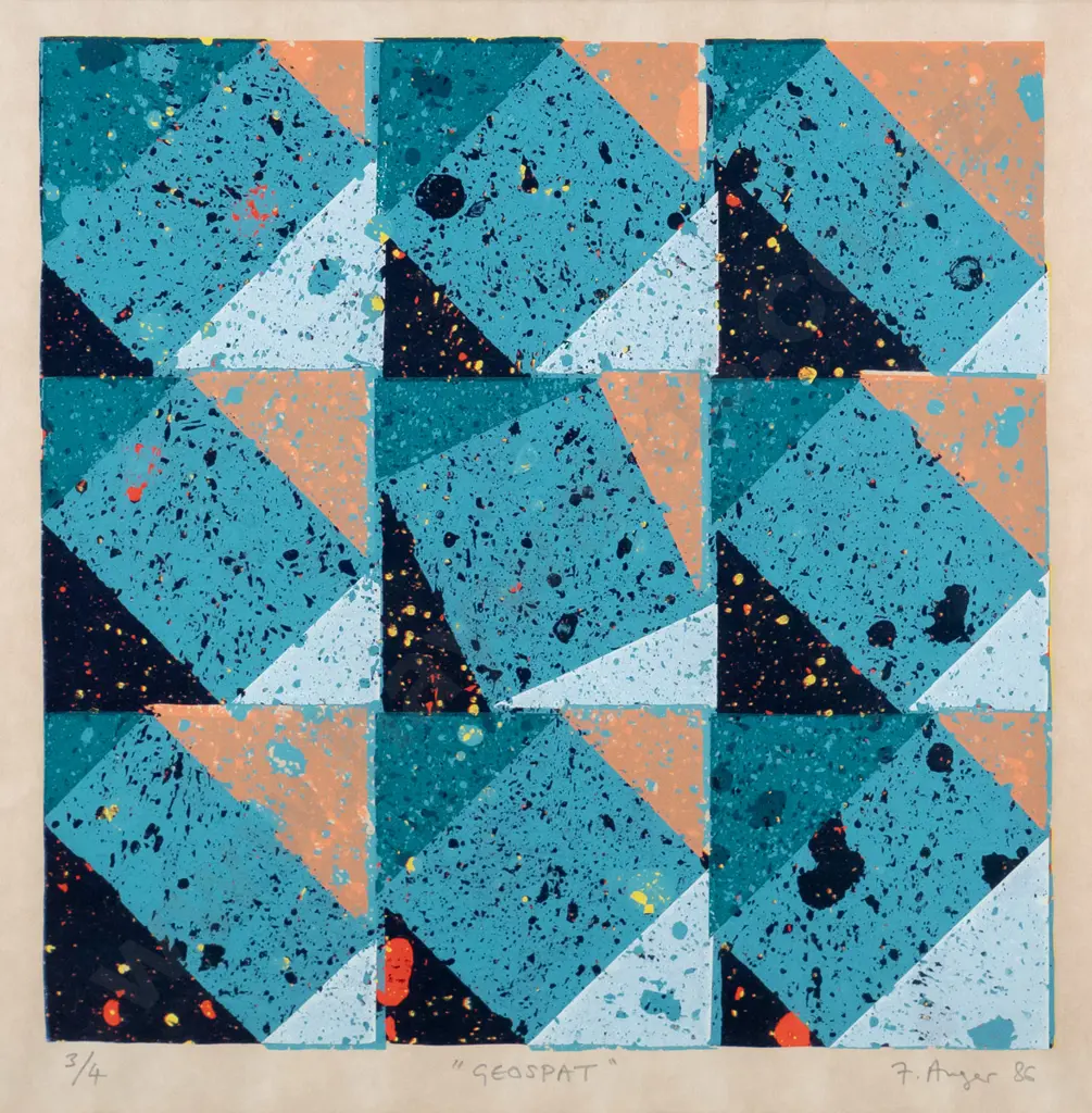 F Auger '86 - framed screenprint 3/4 - 'Geospat" H-260 W-260 Image 1++
