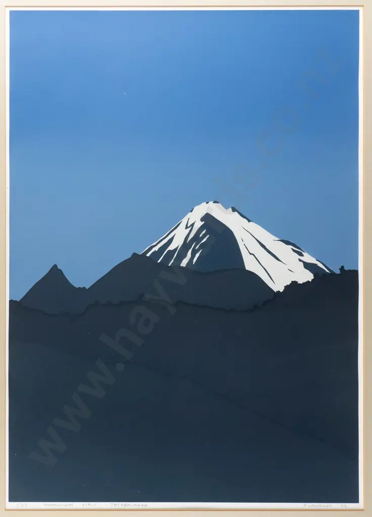 P Lambert '82 - framed screenprint 1/23 "Moonlight View - Tataraimaka" H-500 W-360 Image 1++