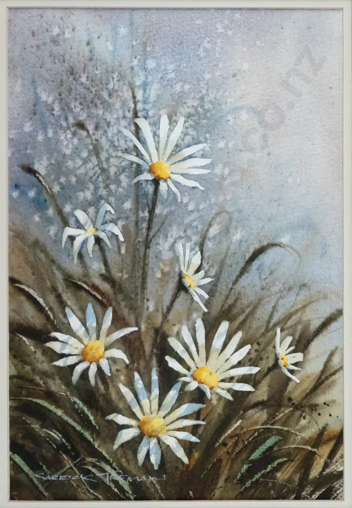 Garrick Tremain - framed watercolour - daisies H-280 W-200 Image 1++