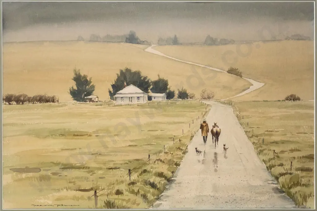 Garrick Tremain - framed watercolour "The Road Home" H-340 W-520 Image 1++