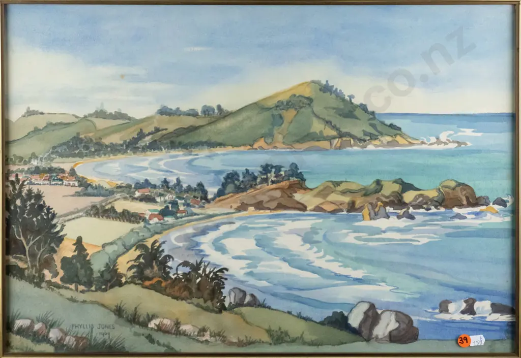 Phyllis Jones - framed watercolour "Karitane in the Spring" H-370 W-530 Image 1++