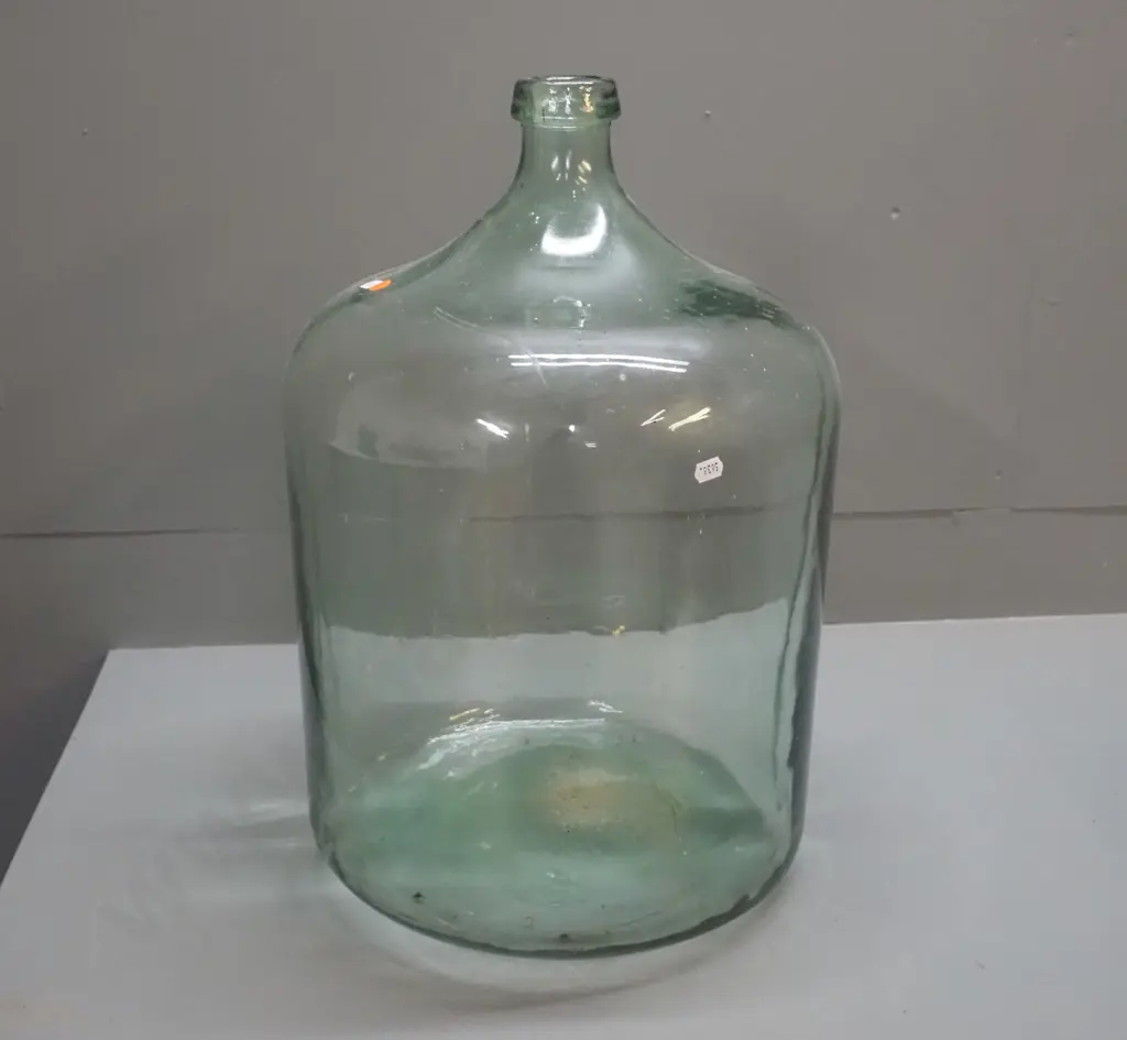 large glass carboy H-520 D-350 in wooden shipping barrel marked RB Cable Dunedin / Made in England - borer, corrosion, Image 1++