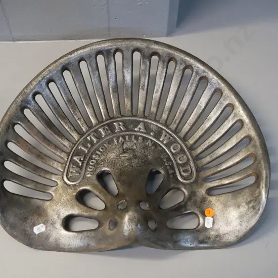 vintage tractor seat - marked Walter Wood - Hoosick New York W-430 D-350