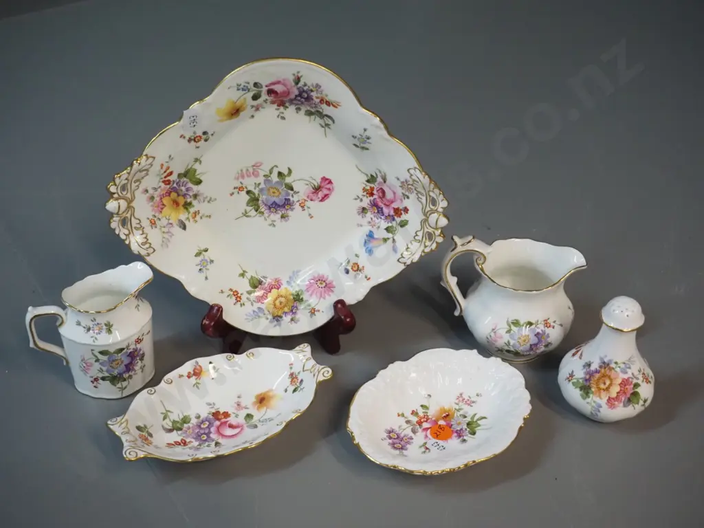 Royal Crown Derby posies china - biscuit plate, 2 sweet dishes, 2 jugs and pepper pot. Largest plate 210x170 Image 1++