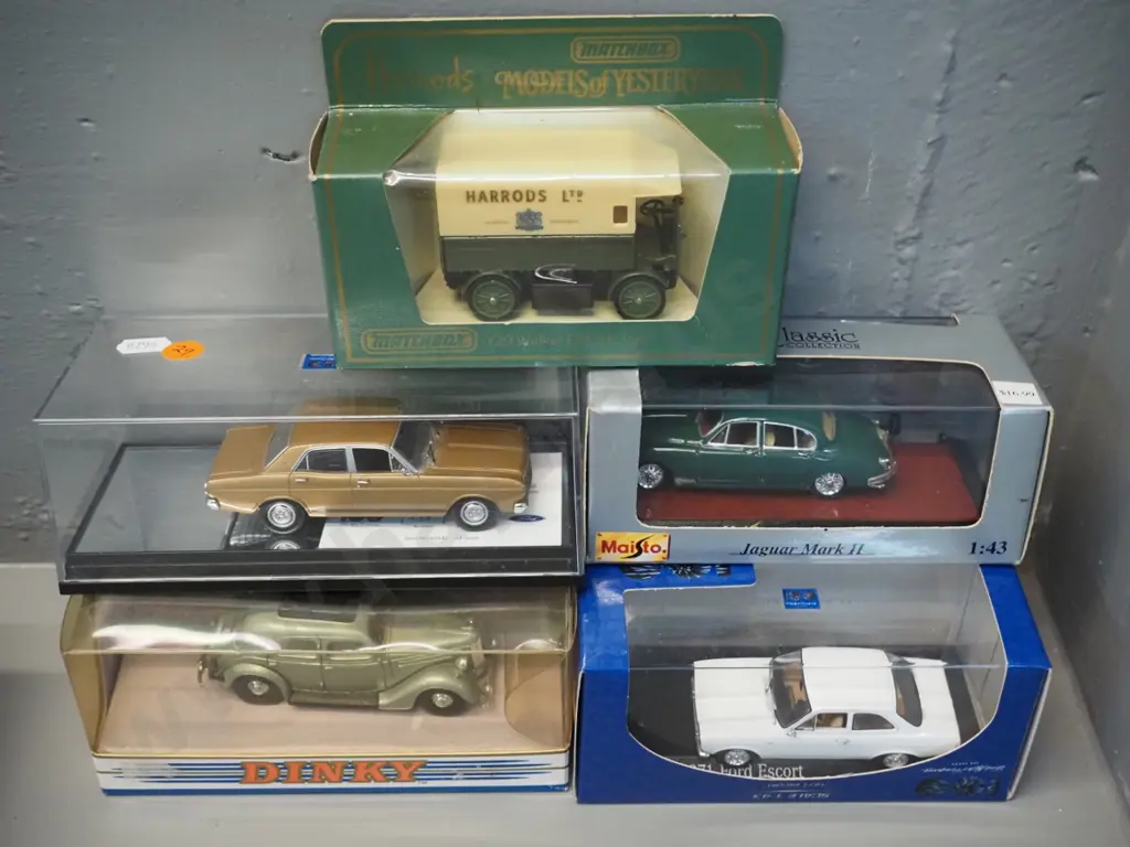 5 die-cast model vehicles in original boxes - Dinky, Maisto, Matchbox, Mini Champs. & Classic Carlectable Ford Falcon XR Image 1++