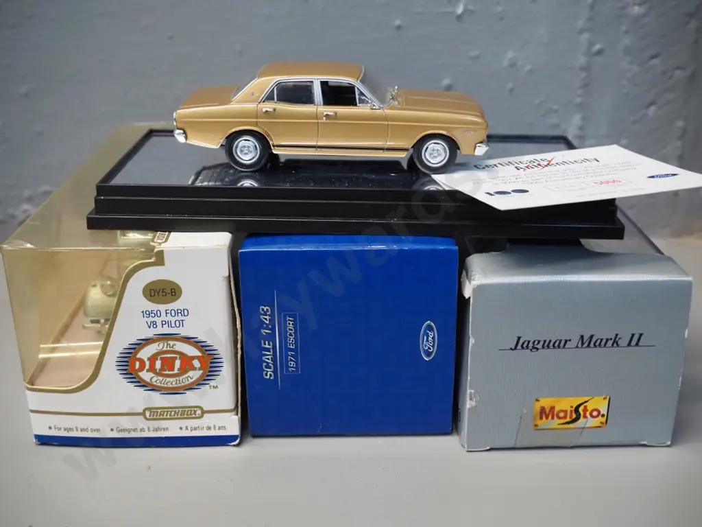 5 die-cast model vehicles in original boxes - Dinky, Maisto, Matchbox, Mini Champs. & Classic Carlectable Ford Falcon XR Image 1++