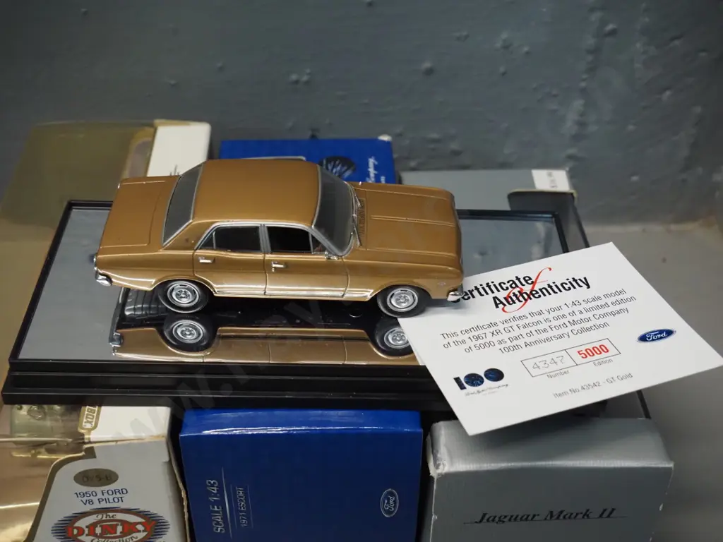 5 die-cast model vehicles in original boxes - Dinky, Maisto, Matchbox, Mini Champs. & Classic Carlectable Ford Falcon XR Image 1++