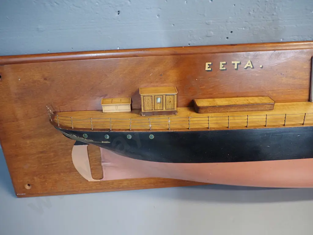 wall mount timber ship model on wooden mounting board, marked EETA & Wigham Richardson & Co Builders, Newcastle on Tyne Image 1++