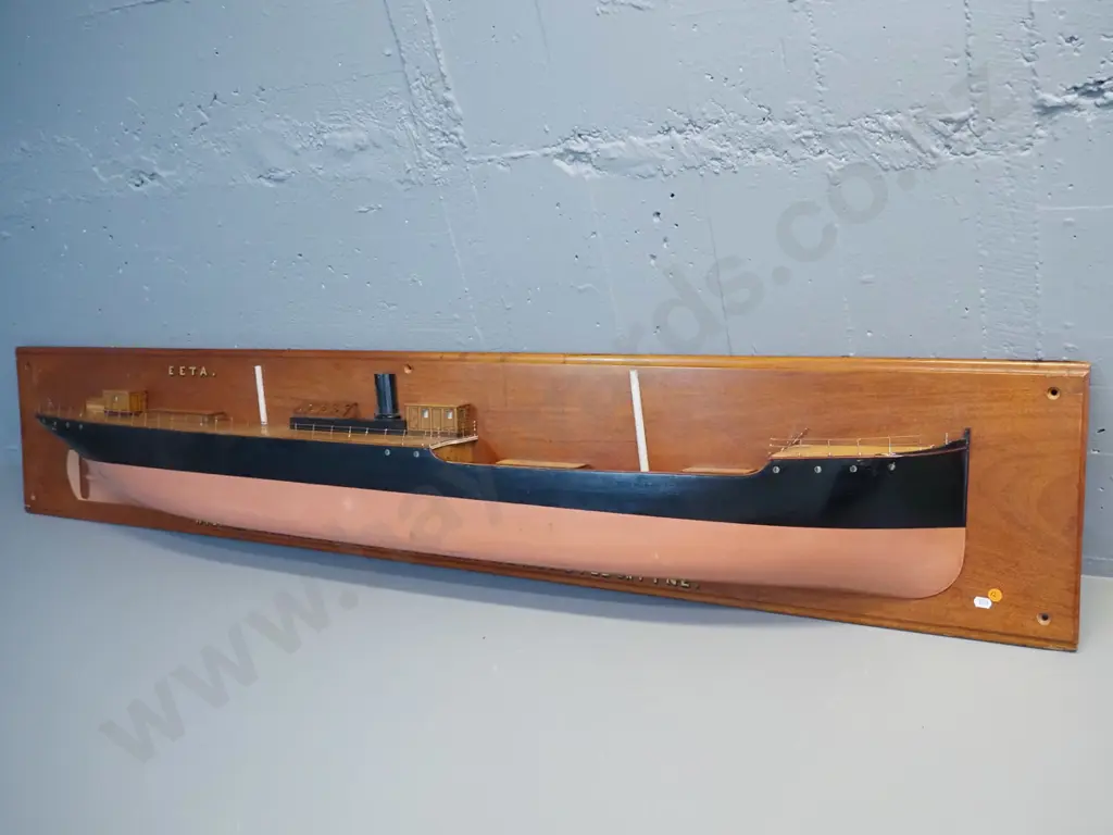 wall mount timber ship model on wooden mounting board, marked EETA & Wigham Richardson & Co Builders, Newcastle on Tyne Image 1++