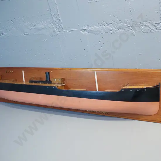 wall mount timber ship model on wooden mounting board, marked EETA & Wigham Richardson & Co Builders, Newcastle on Tyne