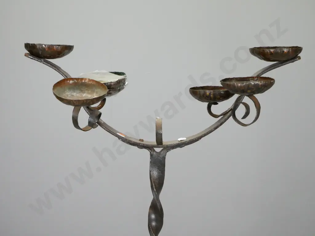 floor-standing wrought iron candle holder - 7 sconces, one has broken off, one pair loose. H-1400 Image 1++