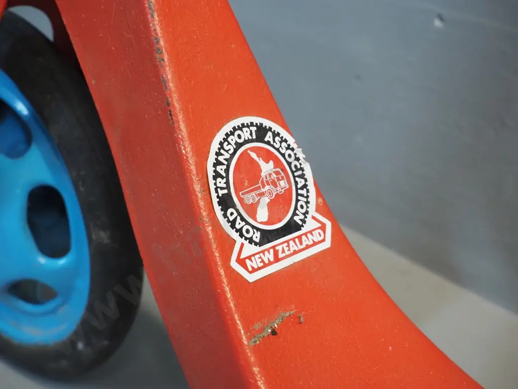 vintage scooter - red and blue, no maker's marks, with New Zealand Road Transport Association sticker H-330 L-750 Image 1++