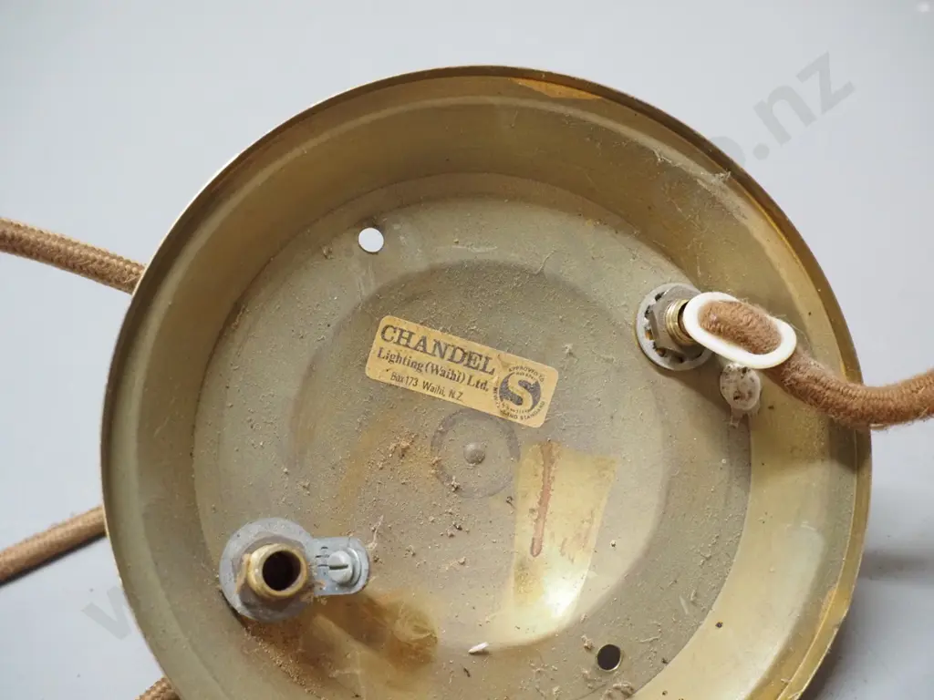 brass rise & fall ceiling light fitting - marked Chandell Lighting Waihi Ltd - shade diameter 430 Image 1++