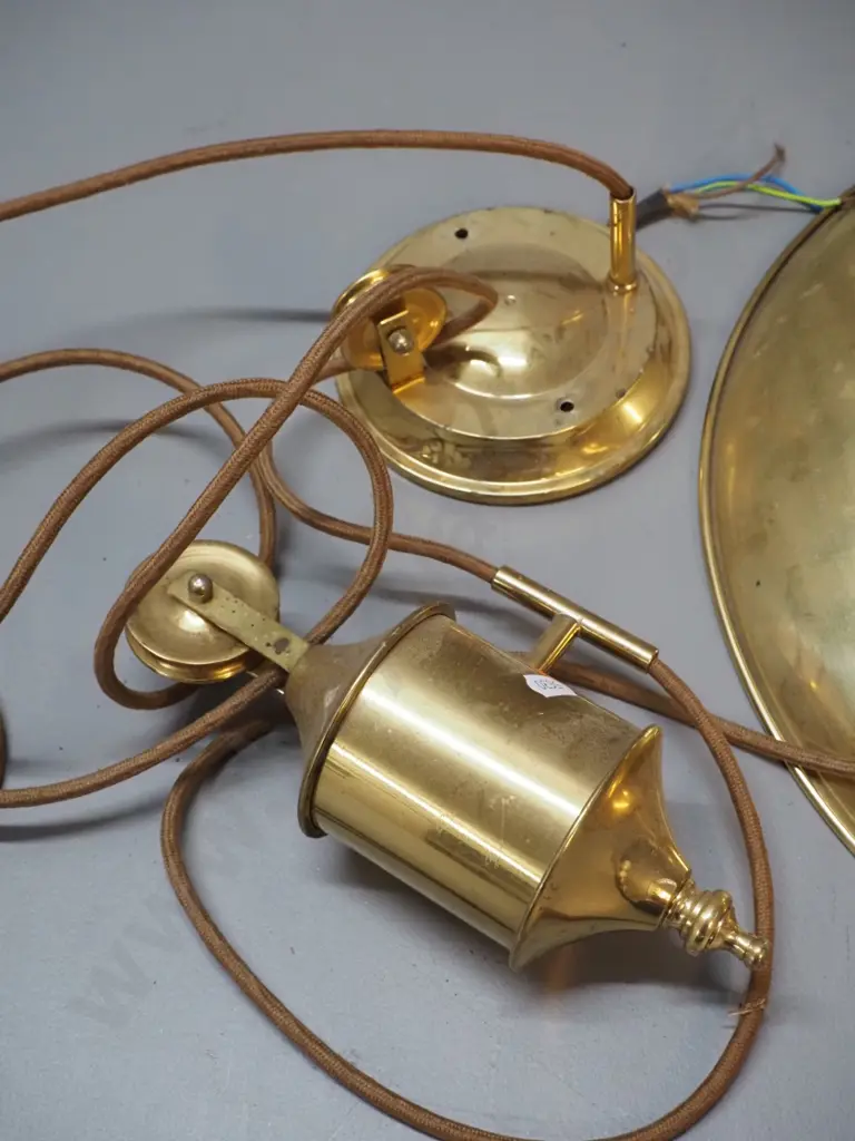 brass rise & fall ceiling light fitting - marked Chandell Lighting Waihi Ltd - shade diameter 430 Image 1++