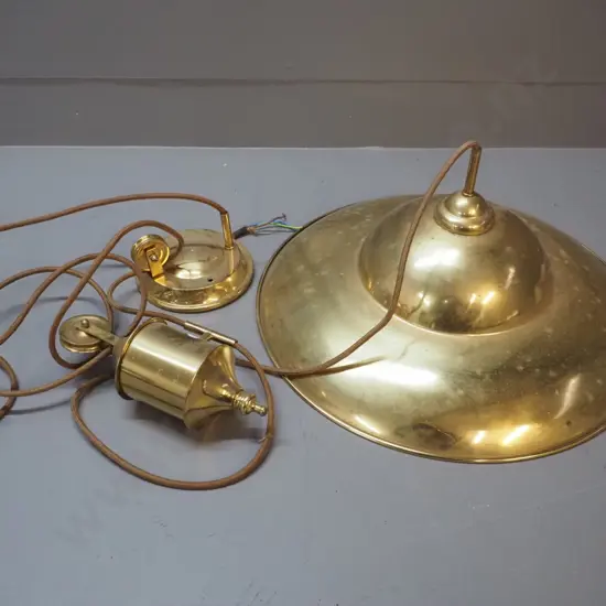 brass rise & fall ceiling light fitting - marked Chandell Lighting Waihi Ltd - shade diameter 430