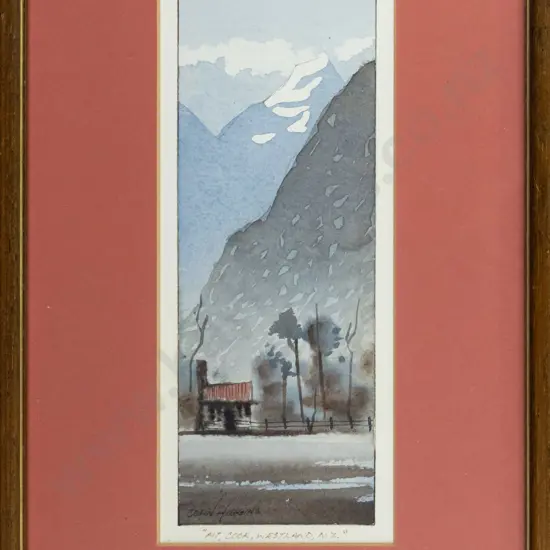 Colin Higgins - framed watercolour "Mt Cook, Westland" H-195 W-70