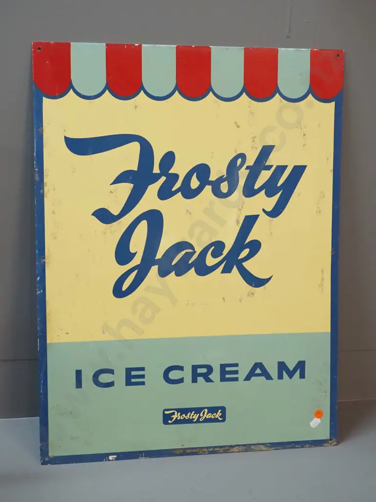 vintage metal hand-painted sign - Frosty Jack Ice Cream - some loss of paint and rubbing H-610 W-460 Image 1++