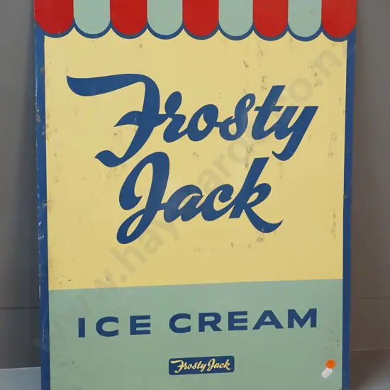 vintage metal hand-painted sign - Frosty Jack Ice Cream - some loss of paint and rubbing H-610 W-460