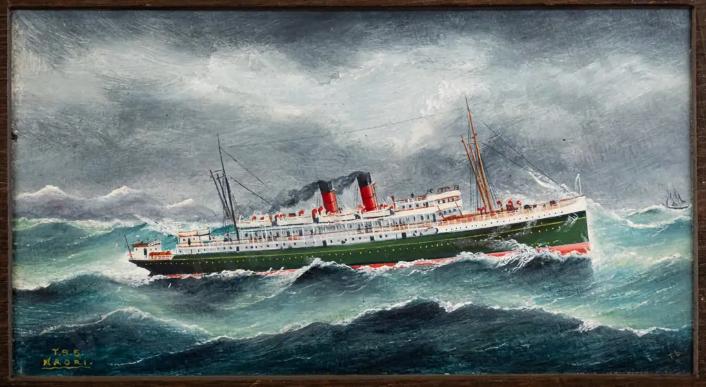 Frank Barnes - framed oil - TSS Maori H-120 W-215 Image 1++