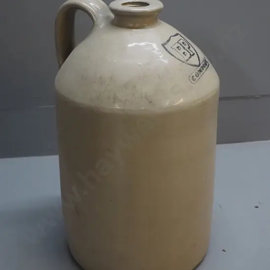 narrow-necked handled stoneware crock - screw fitting but no stopper - unclear mark after "BP" H-380