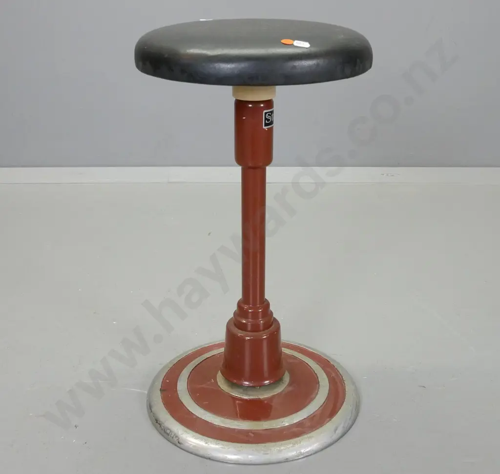 vintage Sterling swivel top metal based dentist / task stool with black vinyl top - some chips to finish H530 Base D340 Image 1++