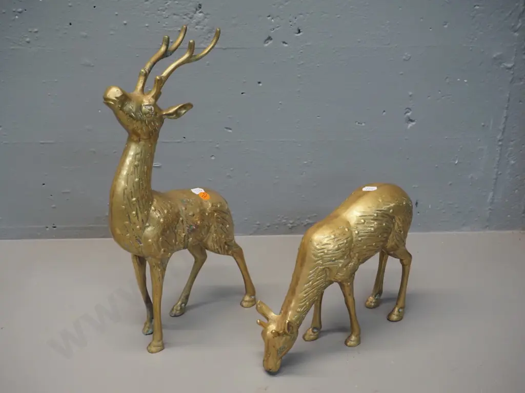 heavy solid brass stag and doe figures - stag is H-390 Image 1++