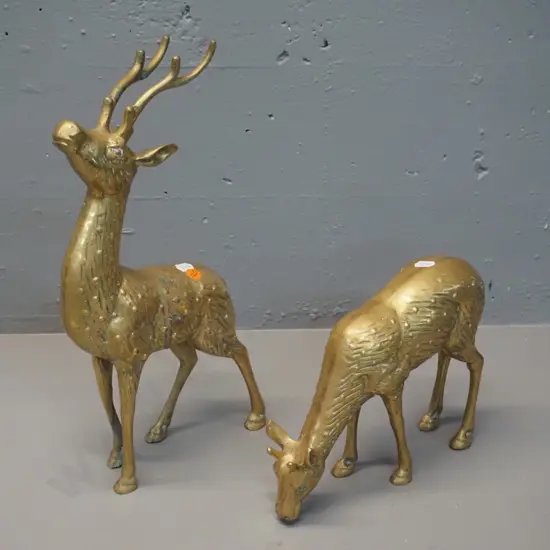 heavy solid brass stag and doe figures - stag is H-390