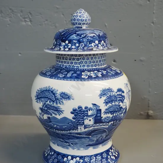 Spode "Blue Tower" lidded urn/temple jar H- 285