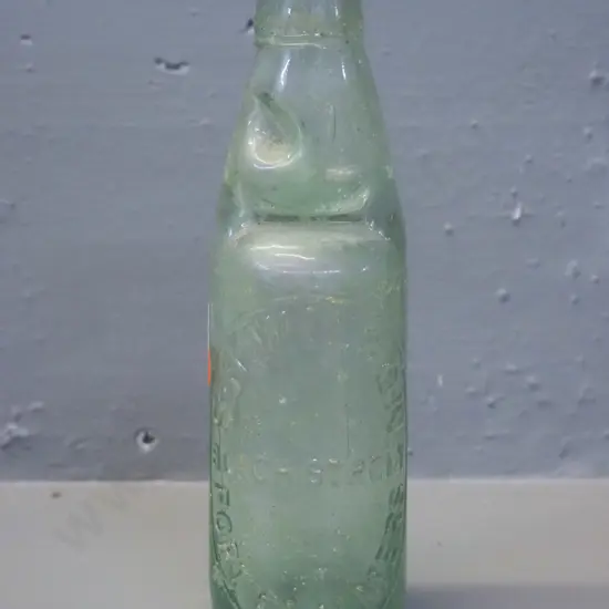 vintage green glass marble bottle - S H Wilson - Beach Street Port Chalmers, chip under rim H-225 Also marked Montgomery