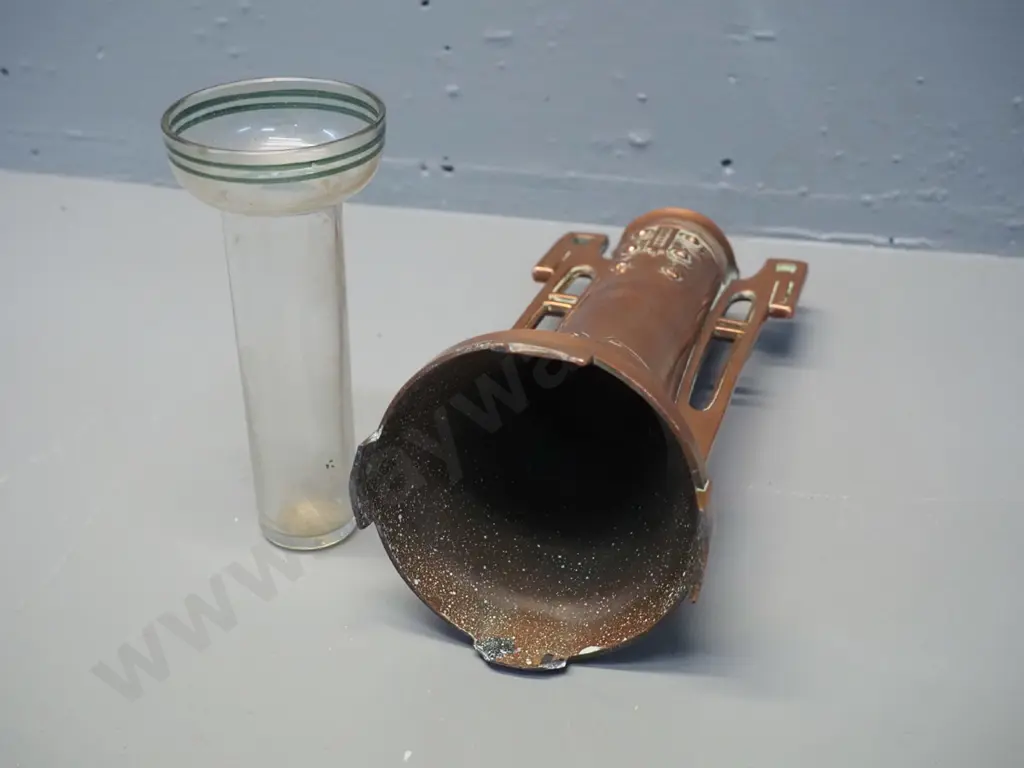 nouveau style heavy copper handled vase with glass liner H-240 Image 1++
