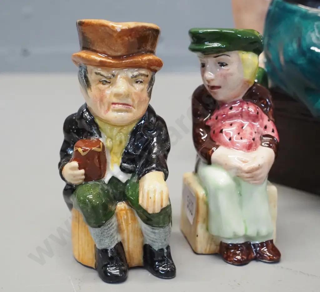 3 character jugs - large Ridgway Davie Jones H-240 and 2 small Artone jugs Oliver Twist and one other Image 1++