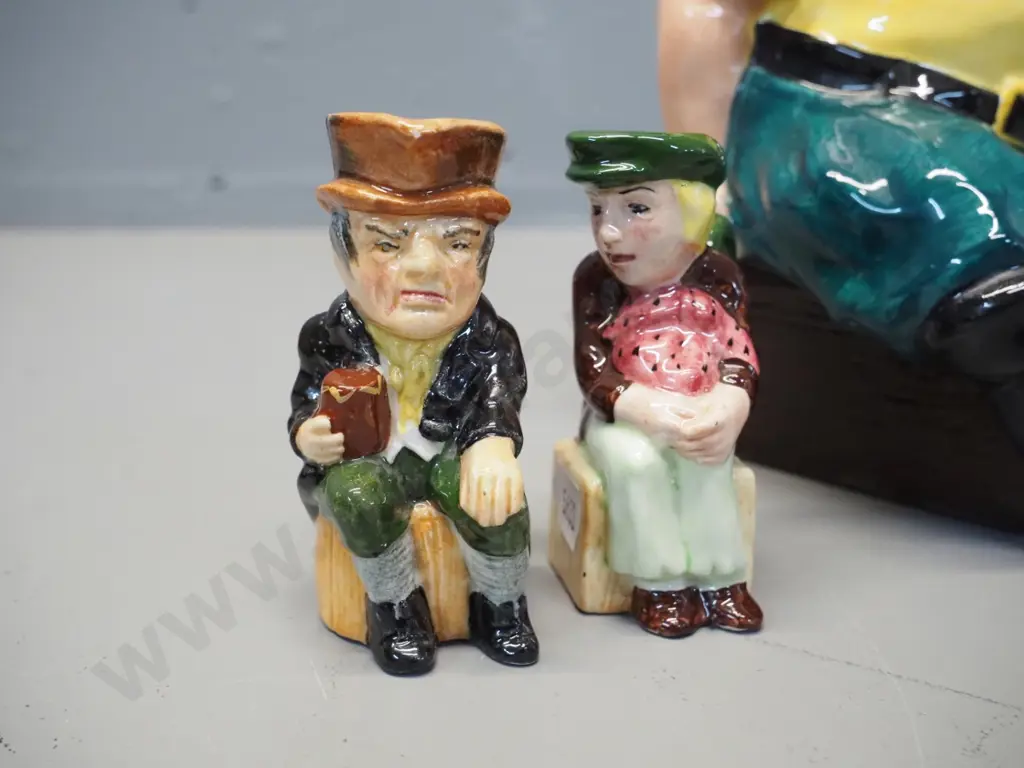 3 character jugs - large Ridgway Davie Jones H-240 and 2 small Artone jugs Oliver Twist and one other Image 1++