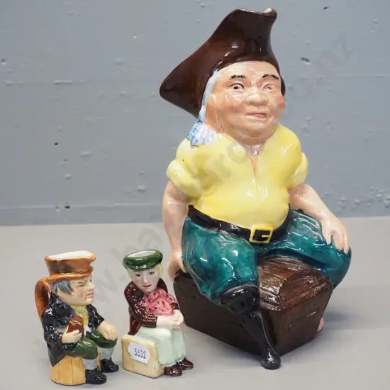 3 character jugs - large Ridgway Davie Jones H-240 and 2 small Artone jugs Oliver Twist and one other