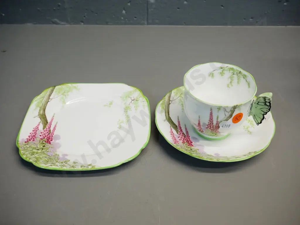 Royal Albert "Foxglove" pattern butterfly handled trio Image 1++
