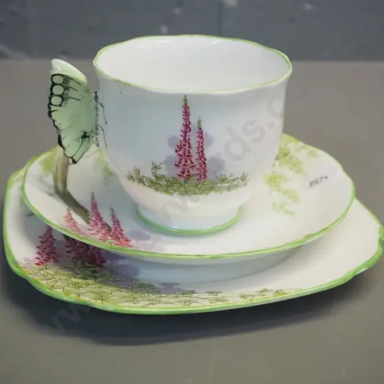 Royal Albert "Foxglove" pattern butterfly handled trio