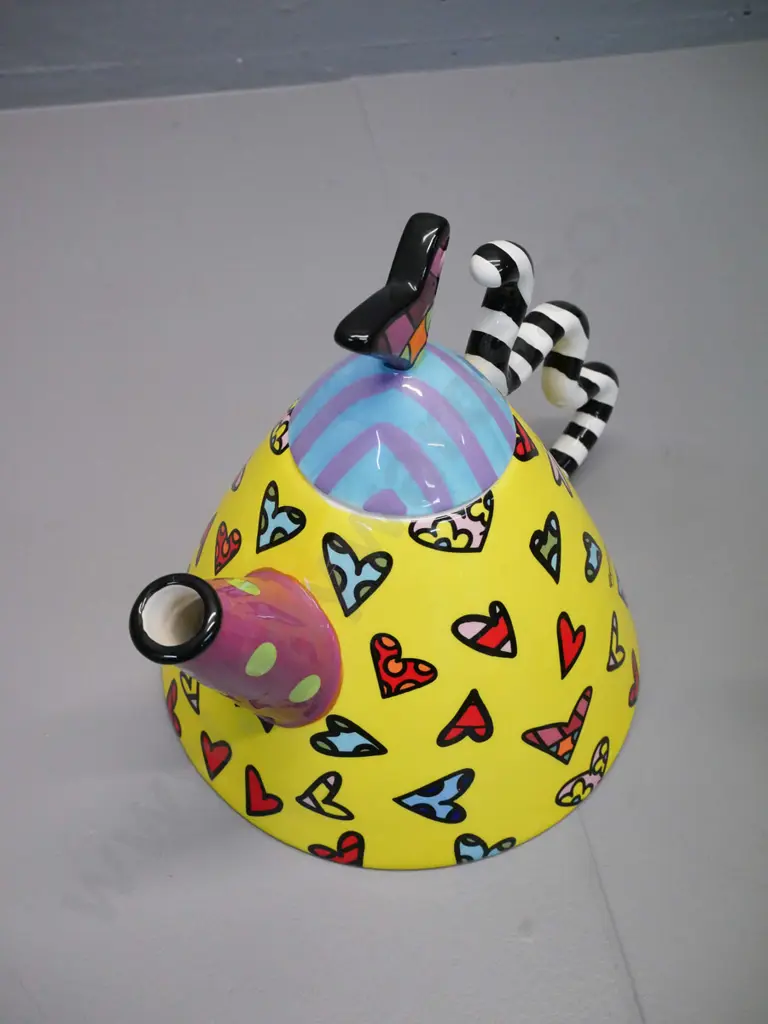 Romero Britto ceramic teapot - triangular abstract geometric butterfly design H-200 W-280 Image 1++